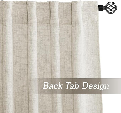RYB HOME Living Room/Bedroom Curtains and Drapes Linen Sheer, Light Filtering Curtains 108 inches Long, Back Tab/Rod Pocket, Cream Colored, W 52 x L 108 inches, 2 Panels Set