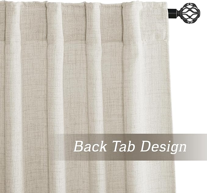 RYB HOME Living Room and Dining Room Curtains and Drapes Linen Sheer, Light Filtering Curtains 63 inches Long, Back Tab/Rod Pocket, Cream Colored, W 52 x L 63 inches, 2 Panels Set