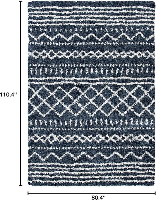 SAFAVIEH Arizona Shag Collection Area Rug - 6'7" x 9'2", Slate Blue & Ivory, Moroccan Design, Non-Shedding & Easy Care, 1.6-inch Thick Ideal for High Traffic Areas in Living Room, Bedroom (ASG741L)