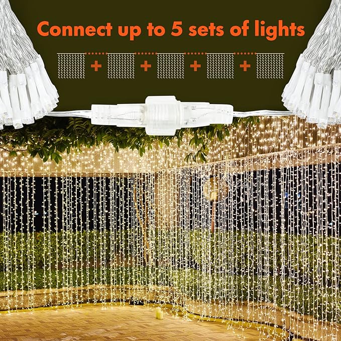 Twinkle Star 300 LED Window Curtain String Light Wedding Party Home Garden Bedroom Outdoor Indoor Wall Decorations, Warm White