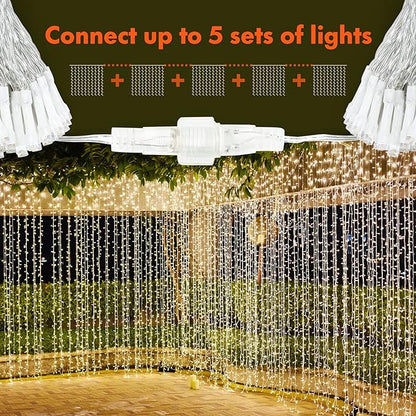 Twinkle Star 300 LED Window Curtain String Light Wedding Party Home Garden Bedroom Outdoor Indoor Wall Decorations, Warm White