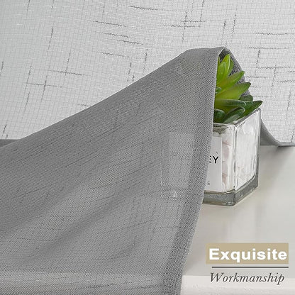 Aiyufeng Kirei Charcoal Grey Living Room Curtains 84 inch Long 2 Panels Set, Rod Pocket Linen Look Semi-Sheer Window Drapes Privacy with Light Filtering for Bedroom/Cottage, W40 x L84, 1 Pair