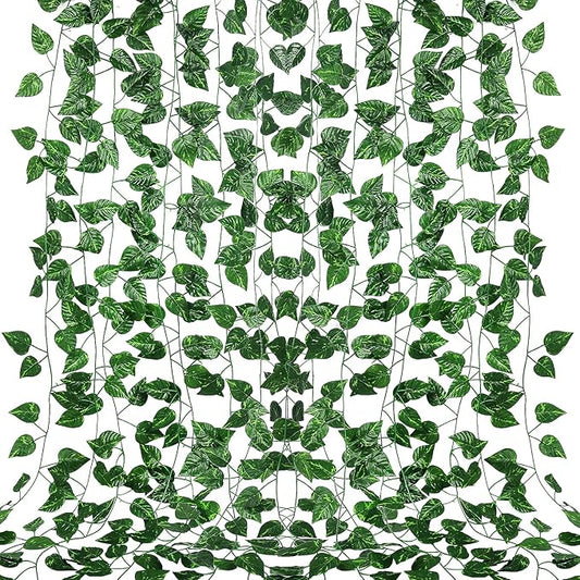 RECUTMS 86 FT Artificial Ivy Fake Greenery Leaf Garland Plants Vine Foliage Flowers Hanging for Wedding Party Garden Home Kitchen Office Wall Decoration(12 Pack-03)