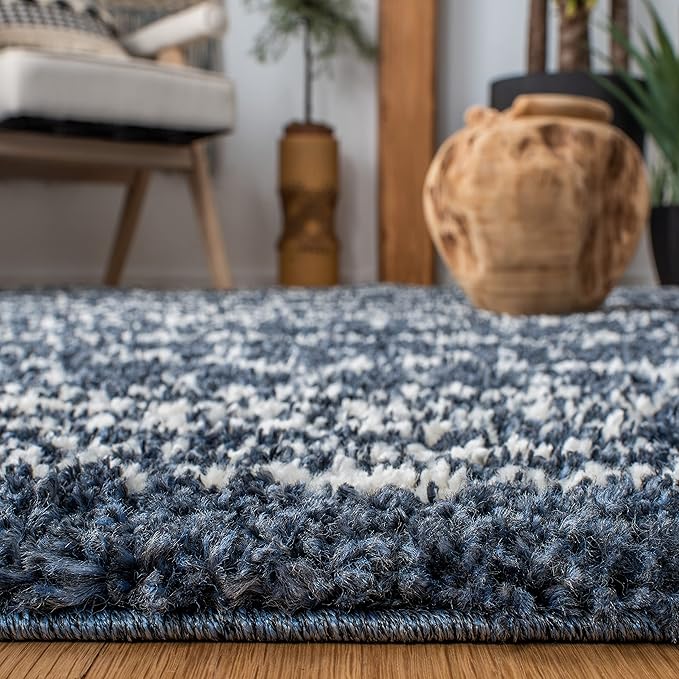 SAFAVIEH Arizona Shag Collection Area Rug - 3'2" Round, Slate Blue & Ivory, Moroccan Design, 1.6-inch Thick, Non-Shedding, Ideal for High Traffic Areas in Living Room, Bedroom, Dining (ASG741L-3R)