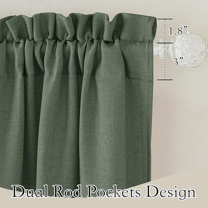 RYB HOME Linen Sheer Curtains for Living Room, Light Filtering Privacy Protection Spring Curtains for Sliding Glass Door, W 52 x L 96 inches, Hunter Green, 2 Panels Set