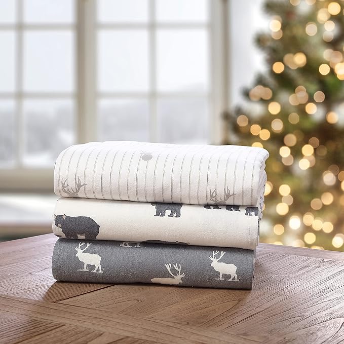 Eddie Bauer - Twin Sheets, Cotton Flannel Bedding Set, Brushed For Extra Softness, Cozy Home Decor (Bear Family, Twin)