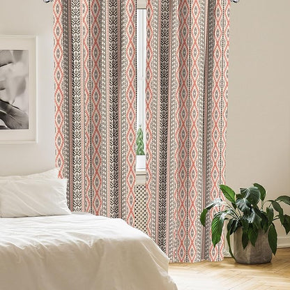 Ambesonne Southwestern Window Curtains, Traditional Vertical Borders Inspired by Prehistoric Art Ikat Style, Lightweight Decorative Panels Set of 2 with Rod Pocket, Pair of - 28" x 84", Brown Coral
