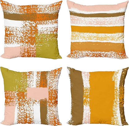 Ambesonne Grunge Throw Pillow Cushion Case Pack of 4, Abstract Design Simplistic Minimal Stripes Brushstrokes Contemporary Print, Modern Accent Double-Sided Digital Printing, 18", Orange Rose and Fawn