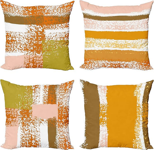 Ambesonne Grunge Throw Pillow Cushion Case Pack of 4, Abstract Design Simplistic Minimal Stripes Brushstrokes Contemporary Print, Modern Accent Double-Sided Digital Printing, 18", Orange Rose and Fawn