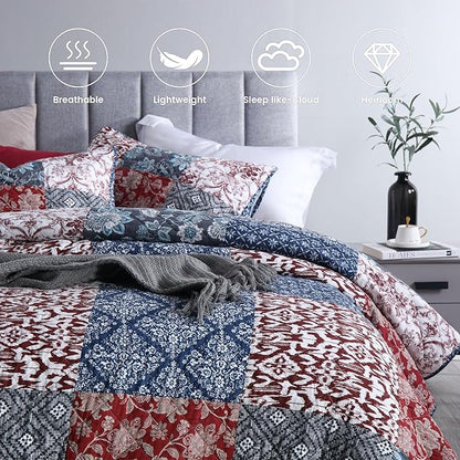 Secgo Twin Comforter Set for Bed - 100% Cotton Quilts Twin Size, Black Bedspreads with 2 Pillow Shams, Patchwork Reversible Lightweight Bedding