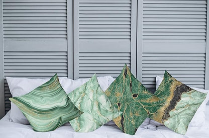 Ambesonne Marble Print Throw Pillow Cushion Case Pack of 4, Abstract Look Nature Stone Ornaments Modern with Minty Details Print, Modern Accent Double-Sided Digital Printing, 16", Jade Green Dark Grey