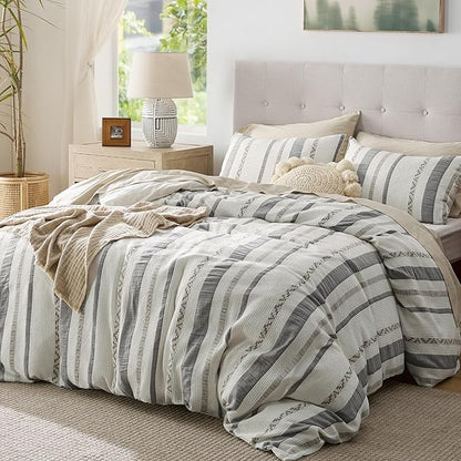 Bedsure Waffle Weave Duvet Cover King - 100% Cotton Boho Duvet Cover with 2 Pillowcases - Cream White Textured Comforter Cover with Zipper Closure (King, 104"x90")