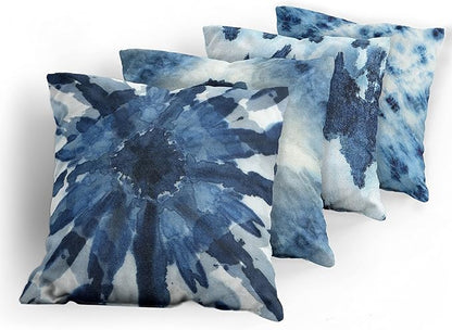 Ambesonne Watercolor Throw Pillow Cushion Case Pack of 4, Abstract Design Ikat Inspired Tribal Themed Painting Look Oceanic Tones Print, Modern Accent Double-Sided Digital Printing, 16", Slate Blue
