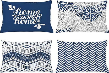 Ambesonne Modern Throw Pillow CushiCase Pack 4, Monochrome Design Sharp Angled Squama Scale Dahlia ChevrHome Phrase, Modern Accent Double-Sided Digital Printing, 20" x 12", Dark Sky Blue White