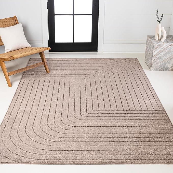 Eyely NCS101C-8 Odense High-Low Minimalist Angle Geometric Light Taupe 8 ft. x 10 ft. Indoor/Outdoor Area Rug, for Home, Backyard, Patio, Porch, Bedroom, Kitchen, Living Room