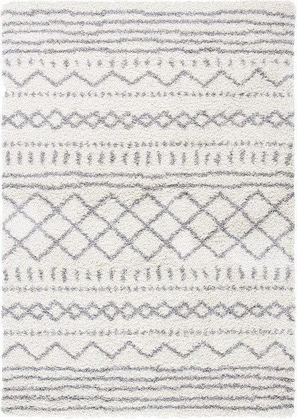 SAFAVIEH Area Rug 8x10 - Arizona Shag Collection - Large - Ivory & Grey, Moroccan Design, Non-Shedding & Easy Cleaning, Ultra Plush Thick Pile, Ideal for Living Room, Bedroom, Dining Space (ASG741F)