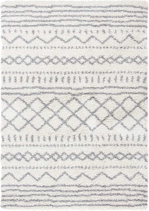 SAFAVIEH Arizona Shag Collection Accent Rug - 3'2" x 5', Ivory & Grey, Moroccan Design, Non-Shedding & Easy Care, 1.6-inch Thick Ideal for High Traffic Areas in Foyer, Living Room, Bedroom (ASG741F)