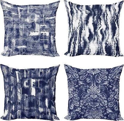 Ambesonne Vintage Throw Pillow Cushion Case Pack of 4, Abstract Grunge Effect Brushstrokes and Waving Striping Stains Paisley Drops, Modern Accent Double-Sided Digital Printing, 18", Violet Blue White