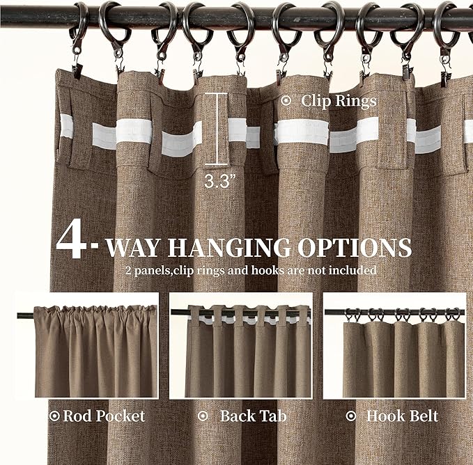 KangBang Brown Linen Blackout Curtains 72x84 Inch, Extra Wide Linen Window Drapes for Large Windows Full Light Blocking Loop Pocket Back Tab Track System Drapes for Living Room, Biscuit