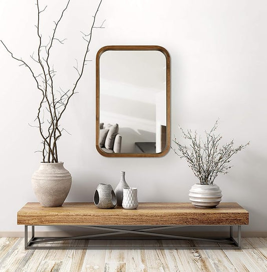 Kate and Laurel Hutton Modern Rounded Rectangle Wall Mirror, 20 x 30, Rustic Brown, Transitional Geometric Mirror for Wall