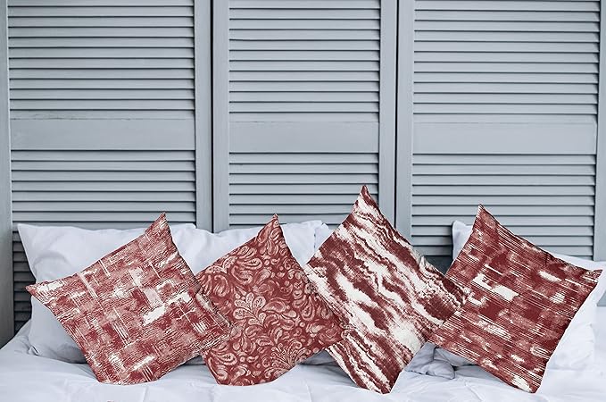 Ambesonne Vintage Throw Pillow Cushion Case Pack of 4, Abstract Grunge Effect Brushstrokes and Waving Striping Stains Paisley Drops, Modern Accent Double-Sided Digital Printing, 16", Maroon Rust White