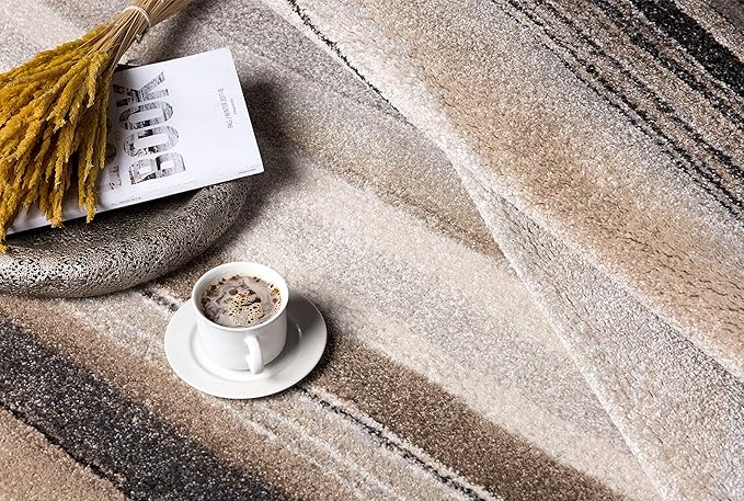 RUG BRANCH New Zealand Plush 7' x 10' (6'6" X 9'6") Scandinavian Indoor Area Rug, Contemporary, Cream Beige - Living Room, Bedroom, Dining Room, and Kitchen