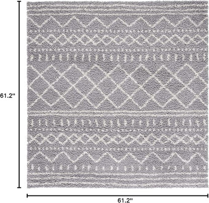 SAFAVIEH Arizona Shag Collection Area Rug - 5'1" Square, Grey & Ivory, Moroccan Design, Non-Shedding & Easy Care, 1.6-inch Thick Ideal for High Traffic Areas in Living Room, Bedroom (ASG741G)