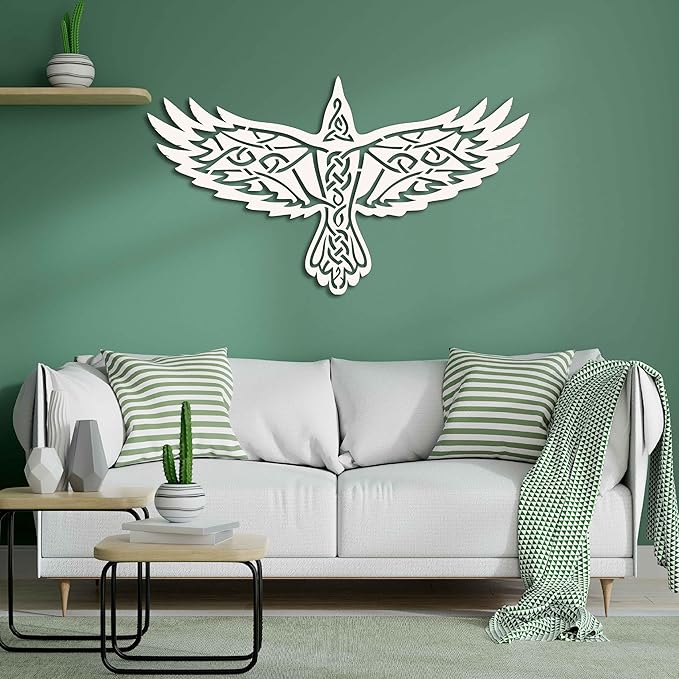 KAWA METALWORKS Nordic Viking Wall Art Decor, Norse Raven Metal Sculpture, Odin's Wall Decor, Mythology Art (Black, Small - 10.2" x 18" (H x W))