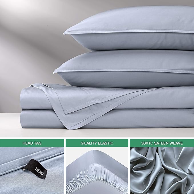 Queen Sheets by Pure Bamboo, Genuine 100% Organic Viscose Derived from Bamboo Bed Sheet Set, Luxuriously Soft & Cooling, Double Stitching, Lifetime Quality Promise (Queen, Sterling Blue)