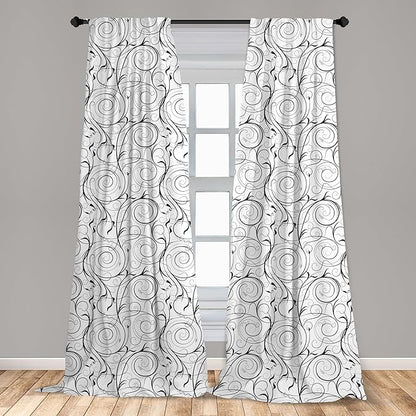 Ambesonne Black and White Curtains, Scribble Swirling Motifs Spiral Floral Stems Modern Abstract Scroll, Window Treatments 2 Panel Set for Living Room Bedroom, Pair of - 28" x 63", White Charcoal Grey