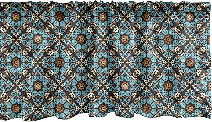 Lunarable Spanish Window Valance, Print of Talavera Design Orient Swirls European Design, Curtain Valance for Kitchen Bedroom Decor with Rod Pocket, 54" X 12", Teal Green
