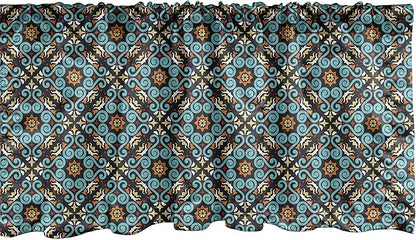 Lunarable Spanish Window Valance, Print of Talavera Design Orient Swirls European Design, Curtain Valance for Kitchen Bedroom Decor with Rod Pocket, 54" X 12", Teal Green