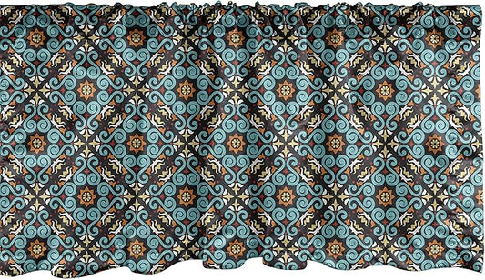 Lunarable Spanish Window Valance, Print of Talavera Design Orient Swirls European Design, Curtain Valance for Kitchen Bedroom Decor with Rod Pocket, 54" X 12", Teal Green