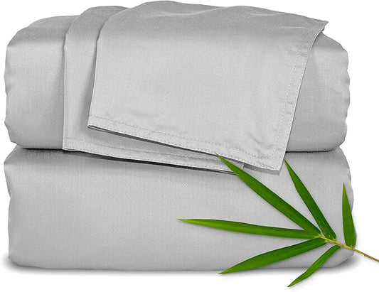Queen Sheets by Pure Bamboo, Genuine 100% Organic Viscose Derived from Bamboo Bed Sheet Set, Luxuriously Soft & Cooling, Double Stitching, Lifetime Quality Promise (Queen, Silver Pearl)