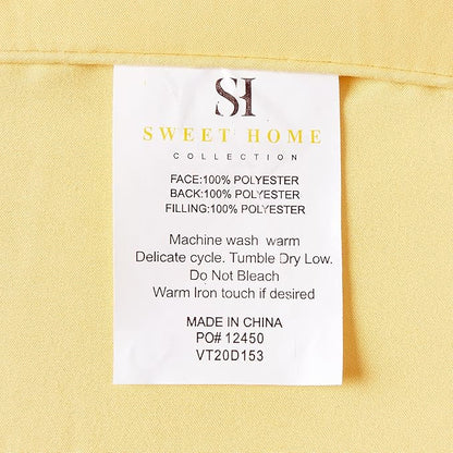 Sweet Home Collection 7 Piece Comforter Set Bag Solid Color All Season Soft Down Alternative Blanket & Luxurious Microfiber Bed Sheets, Yellow, Queen