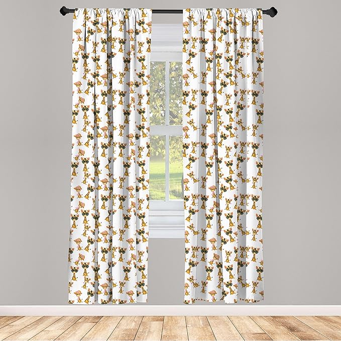 Ambesonne Giraffe Curtains, Savannah Animal Romantic Characters Funny Mascots in Human Clothes, Window Treatments 2 Panel Set for Living Room Bedroom, Pair of - 28" x 95", Brown Yellow