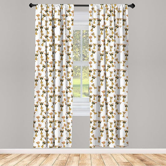 Ambesonne Giraffe Curtains, Savannah Animal Romantic Characters Funny Mascots in Human Clothes, Window Treatments 2 Panel Set for Living Room Bedroom, Pair of - 28" x 84", Brown Yellow