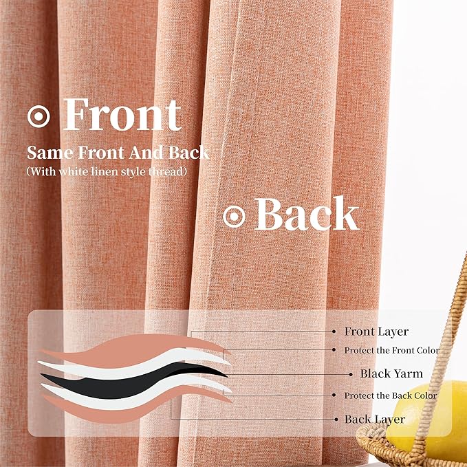 KangBang Light Coral Full Blackout Curtains 72x108 Inches Long Light Blocking Thermal Insulated Back Tab Rod Pocket Curtains for Nursery Hall Large Windows, 2 Panels, Hook Belt Pleated Drapes, Salmon