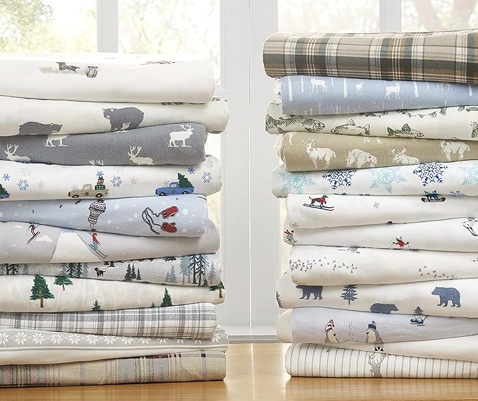 Eddie Bauer - King Sheets, Cotton Flannel Bedding Set, Brushed For Extra Softness, Cozy Home Decor (Birch Forest, King)