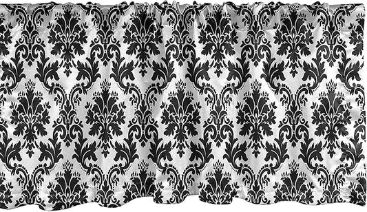 Lunarable Damask Window Valance, Vintage Style Pattern Classical Victorian Interior Design Elements Floral Print, Curtain Valance for Kitchen Bedroom Decor with Rod Pocket, 54" X 12", Black White