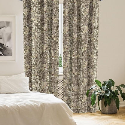 Ambesonne Leopard Print Curtains, Repetitive Cartoon Leo Wild Big Cat Faces in Natural Earthy Tones, Window Treatments 2 Panel Set for Living Room Bedroom, Pair of - 28" x 84", Tan