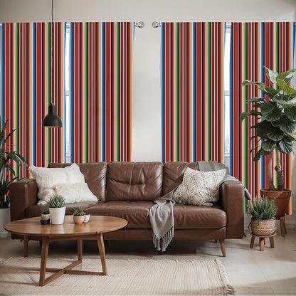 Ambesonne Cinco de Mayo Window Curtains Pack of 2, Mexican Serape Colorful Stripes Vertical Lines Latino Design Illustration, Lightweight Set with Rod Pocket, 4 Panels of - 28" x 95", Burgundy Blue