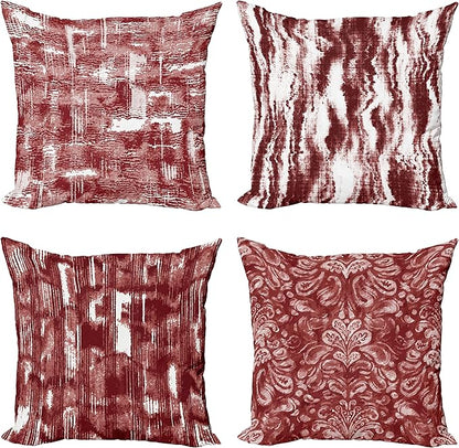 Ambesonne Vintage Throw Pillow Cushion Case Pack of 4, Abstract Grunge Effect Brushstrokes and Waving Striping Stains Paisley Drops, Modern Accent Double-Sided Digital Printing, 18", Maroon Rust White