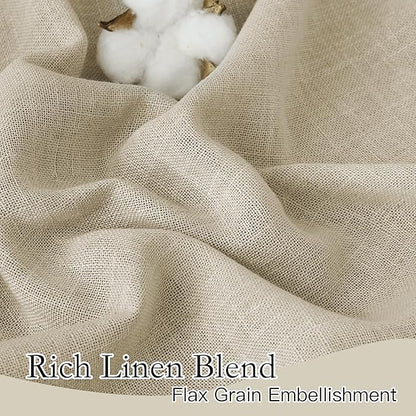 RYB HOME Linen Sheer Curtains for Bedroom Privacy Textured Sheer Window Curtains for Living Room Bathroom Dining, Beige, Wide 52 x Long 90, 2 Panels