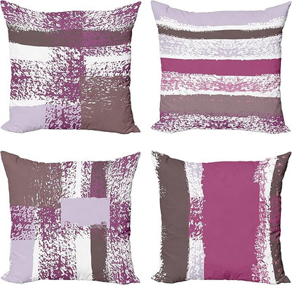 Ambesonne Grunge Throw Pillow Cushion Case Pack of 4, Abstract Design Simplistic Minimal Stripes Brushstrokes Contemporary, Modern Accent Double-Sided Digital Printing, 18", Grey Pink and Dark Mauve