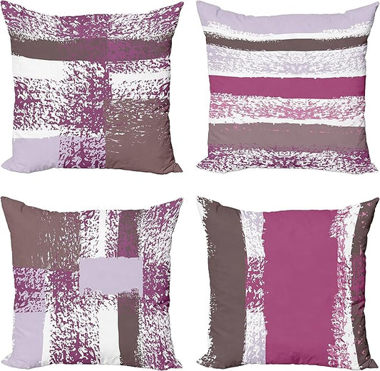 Ambesonne Grunge Throw Pillow Cushion Case Pack of 4, Abstract Design Simplistic Minimal Stripes Brushstrokes Contemporary, Modern Accent Double-Sided Digital Printing, 18", Grey Pink and Dark Mauve
