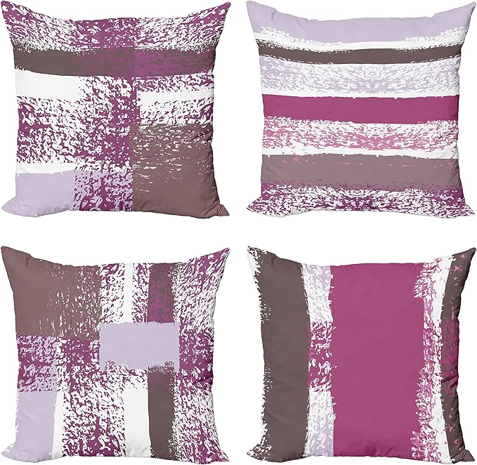 Ambesonne Grunge Throw Pillow Cushion Case Pack of 4, Abstract Design Simplistic Minimal Stripes Brushstrokes Contemporary, Modern Accent Double-Sided Digital Printing, 24", Grey Pink and Dark Mauve