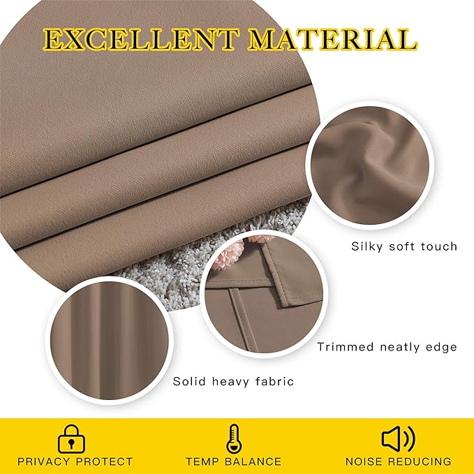 NICETOWN Kitchen Blackout Curtains and Drapes - Triple Weave Energy Saving Thermal Insulated Solid Grommet Blackout Panels for Patio (1 Pair, 46 inches by 90 Inch, Cappuccino)