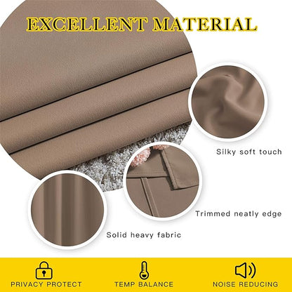 NICETOWN Bedroom Blackout 110 inch Curtains for Sliding Glass Door, Grommet Thermal Insulated Solid Window Treatments Sound Reducing for Living Room, W66 x L110, Cappuccino, Set of 2