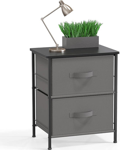 SIMPLE HOUSEWARE 2 Tier Night Stands Dresser for Bedroom Organizer Drawer Storage Tower, Dark Grey